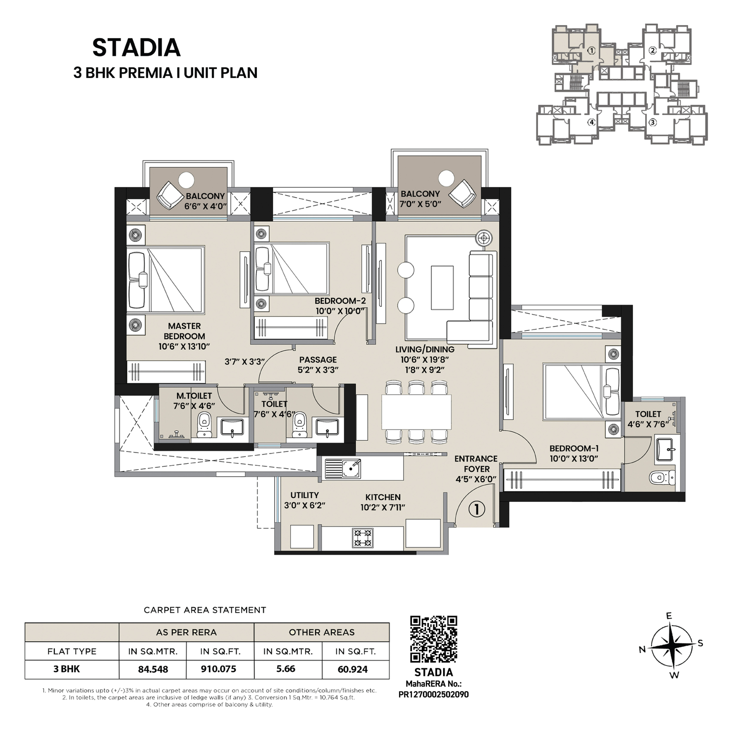 Stadia 3 BHK Premia unit plan