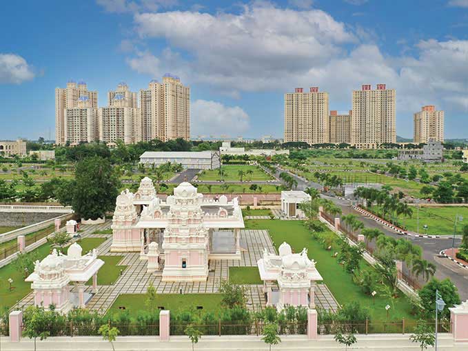  View of the Tierra, luxury villa plots with the Temple in the foreground